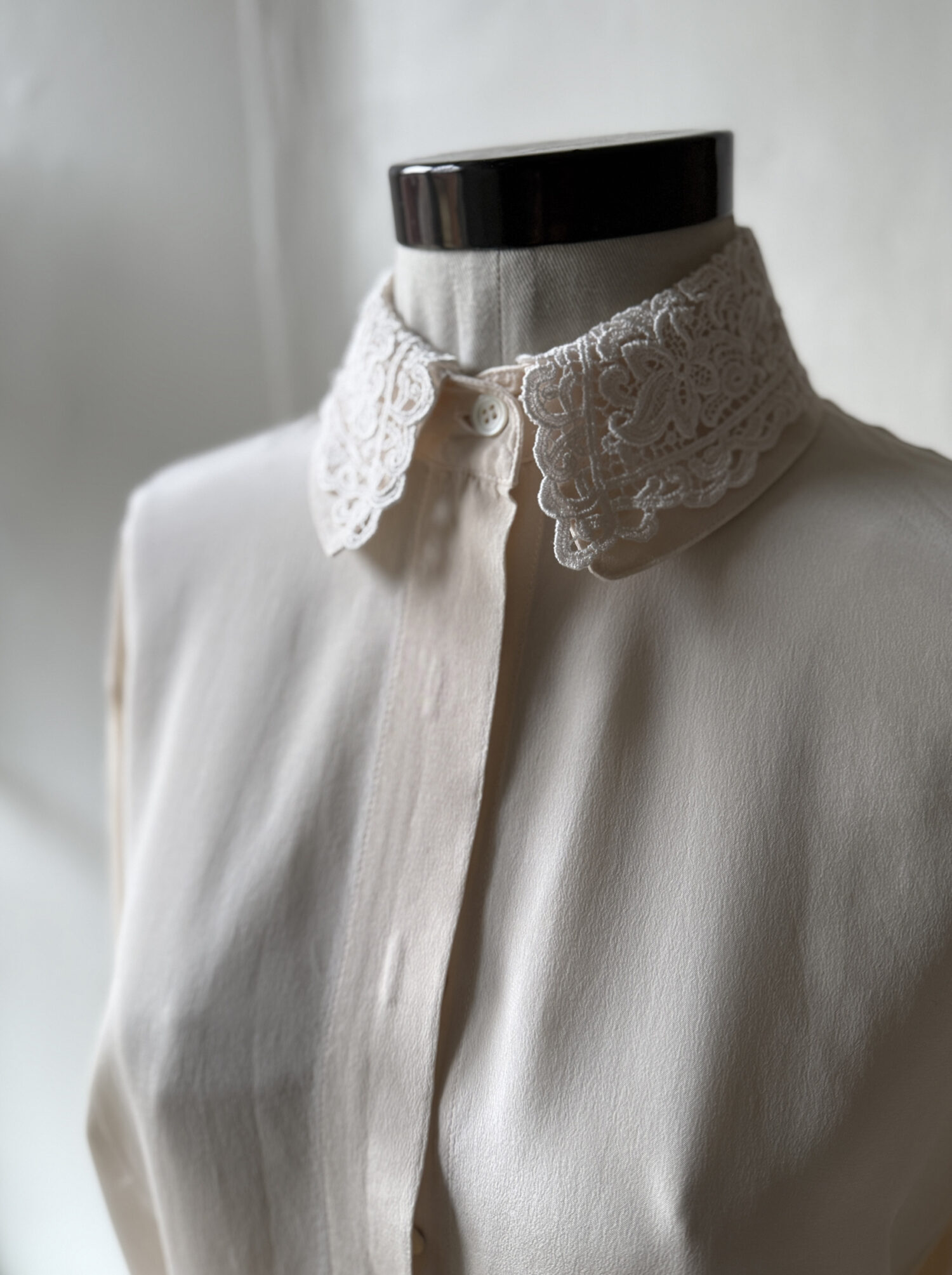 Lace Shirt with Embroidered Collar