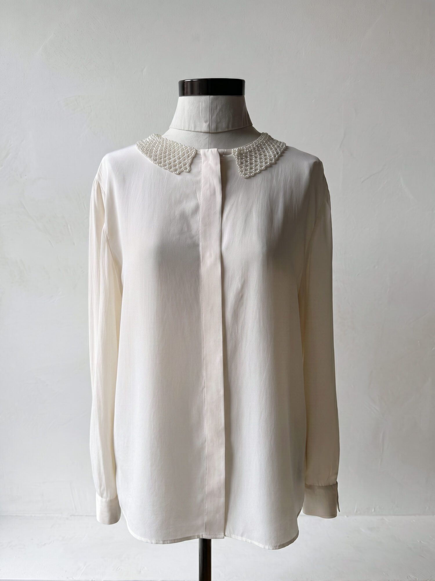 Silk Beaded-Collar Blouse