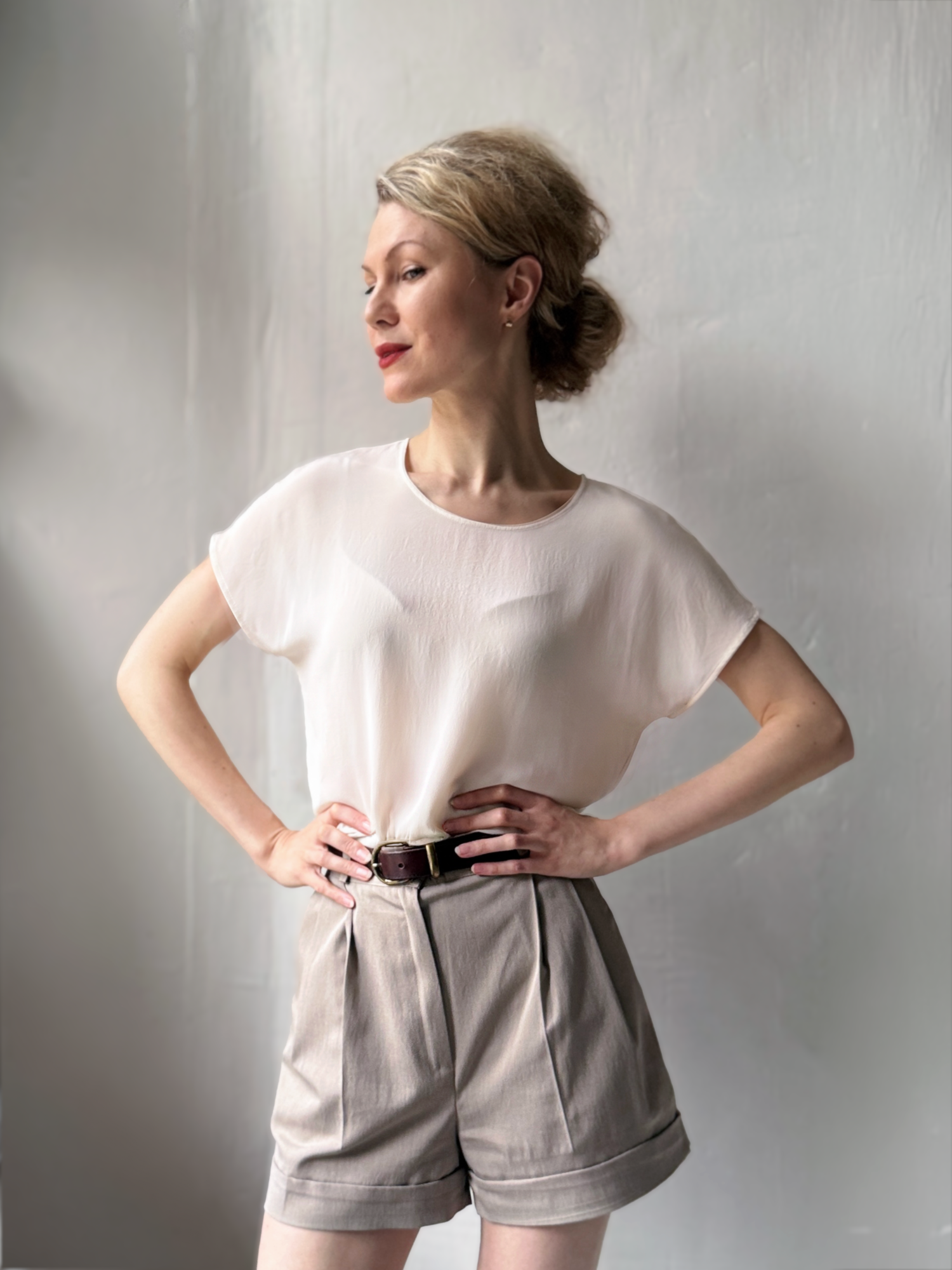 Ivory Silk Short Sleeve Blouse