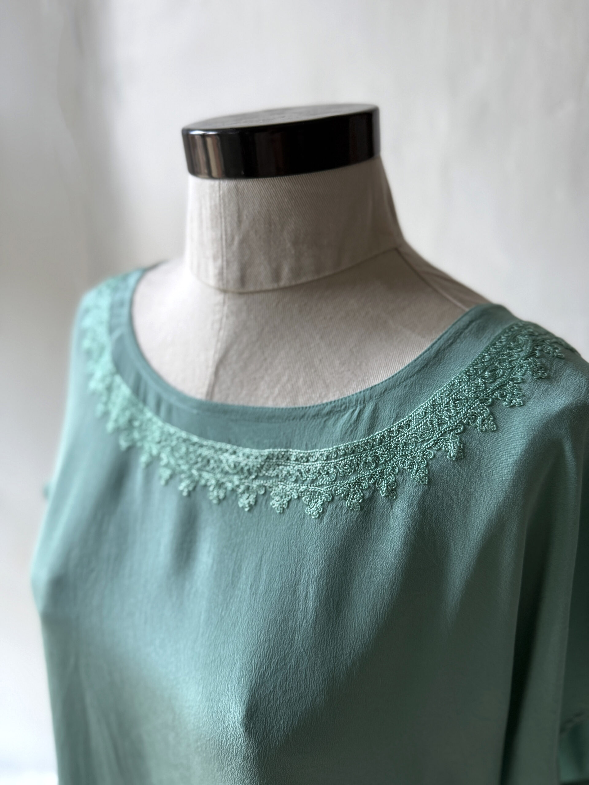 Turquoise Silk Embroidered Blouse - Image 3