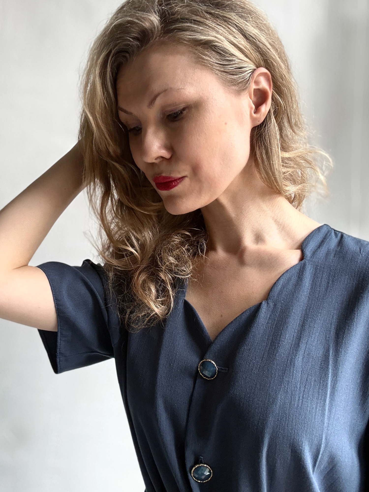 Navy Button-Front Dress