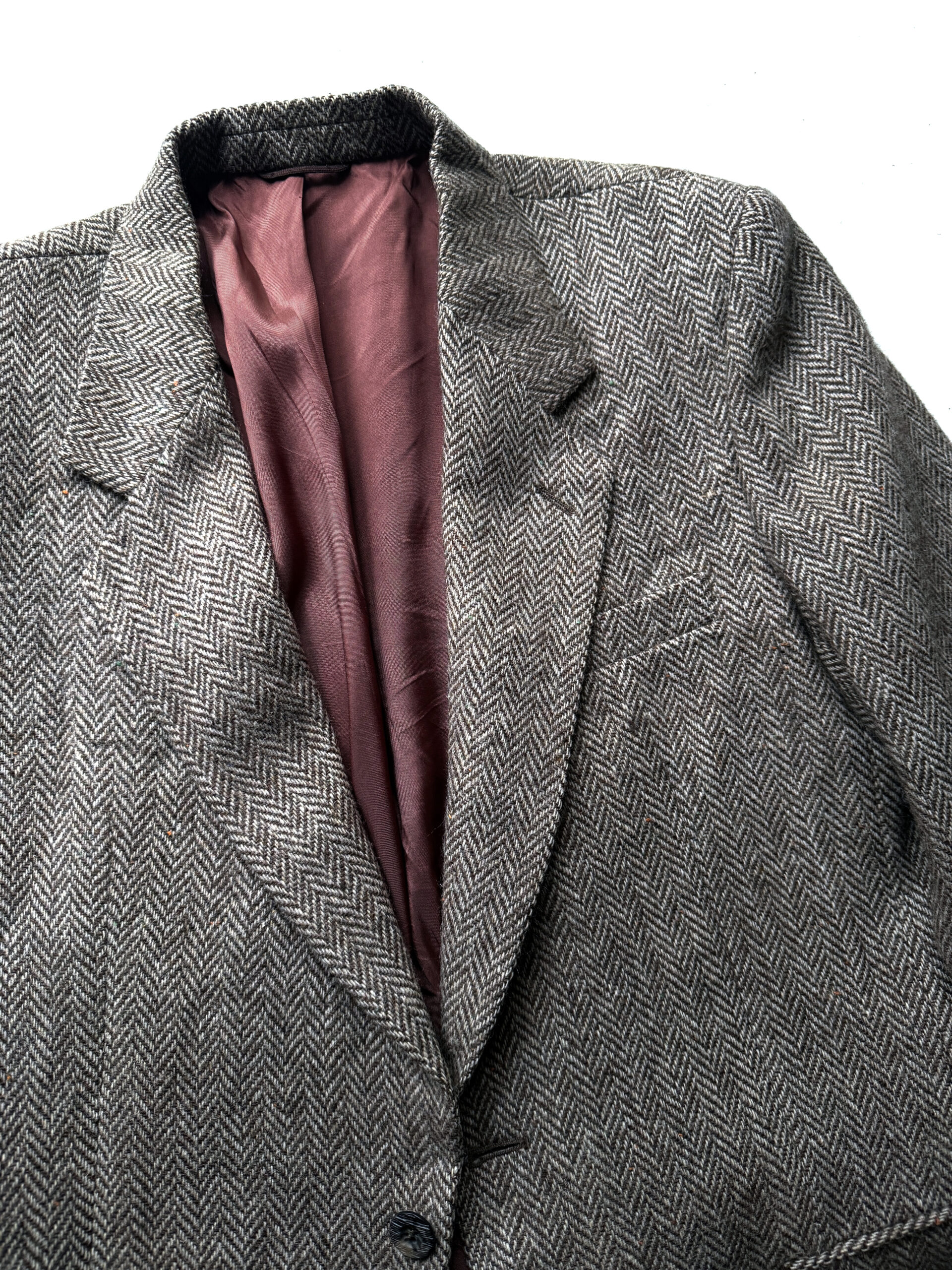 Brown Herringbone Virgin Wool Blazer - Image 3