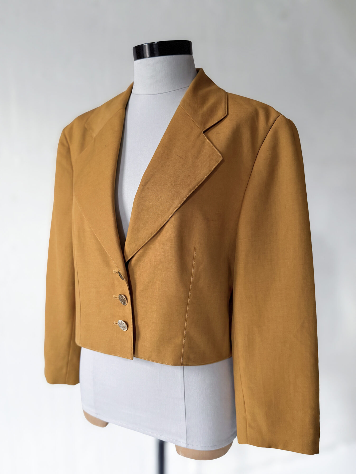 Mustard Linen-Viscose Cropped Blazer