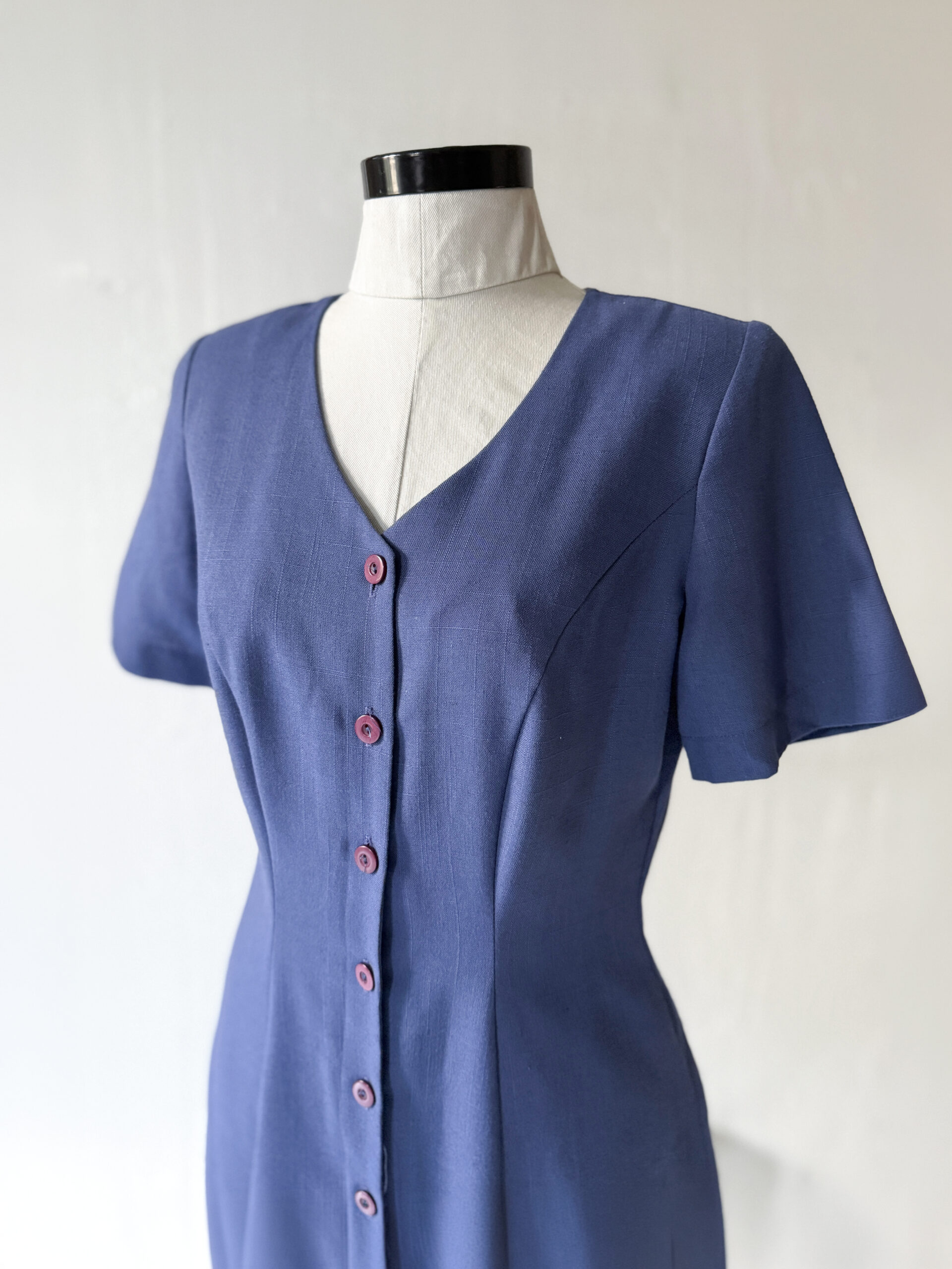 Navy Button-Front Midi Dress