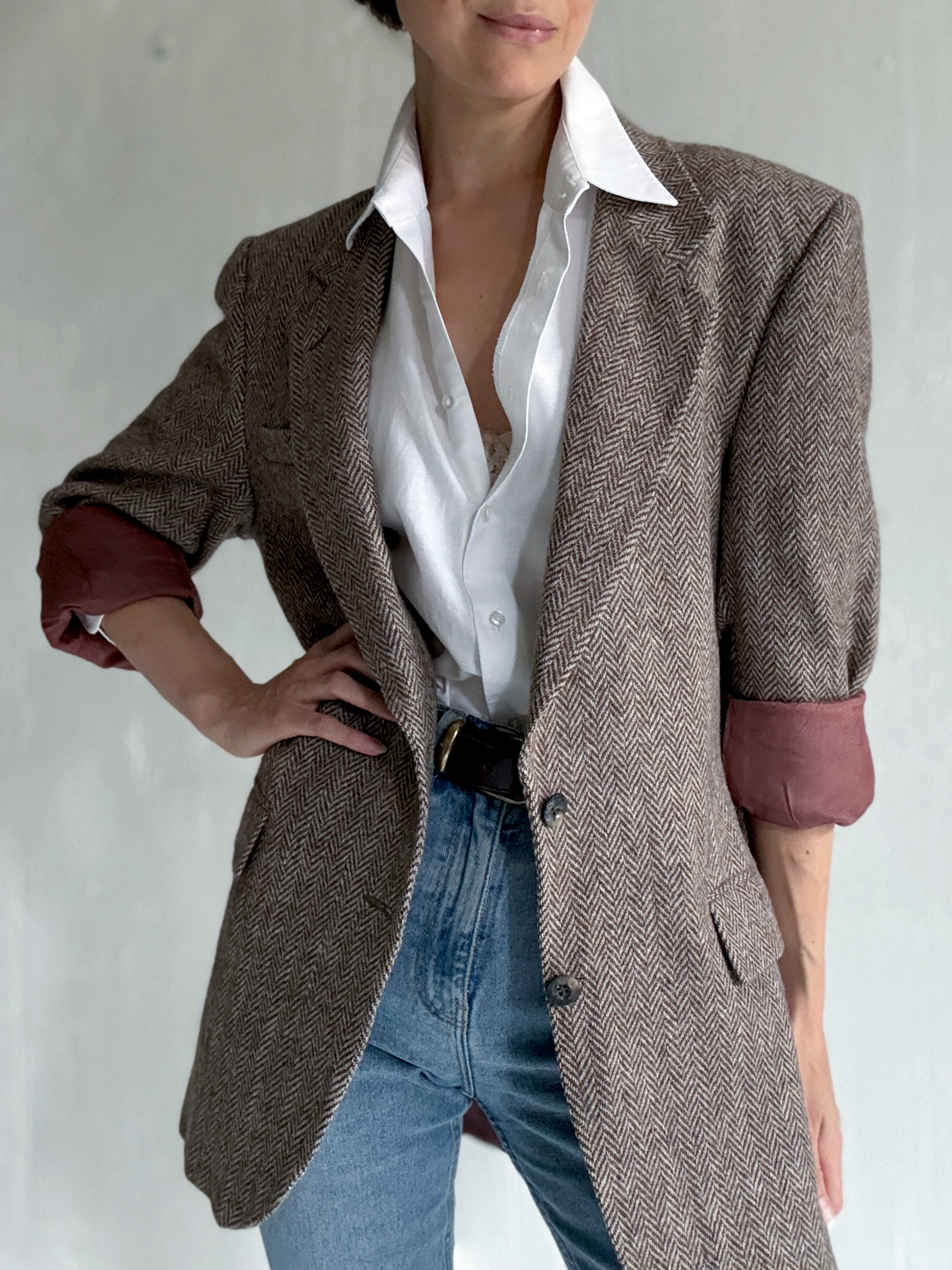 Brown Herringbone Virgin Wool Blazer