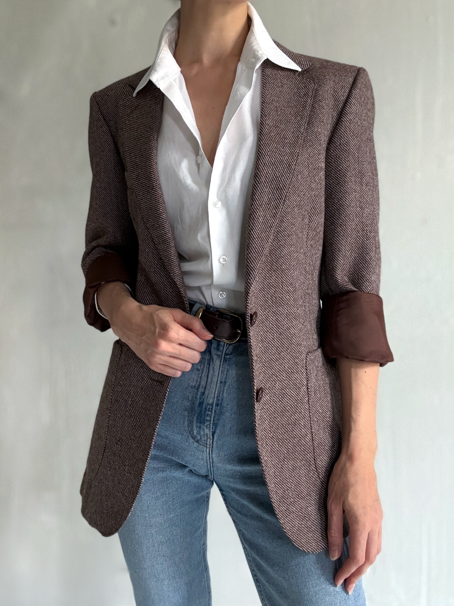 Brown Herringbone Wool Blazer