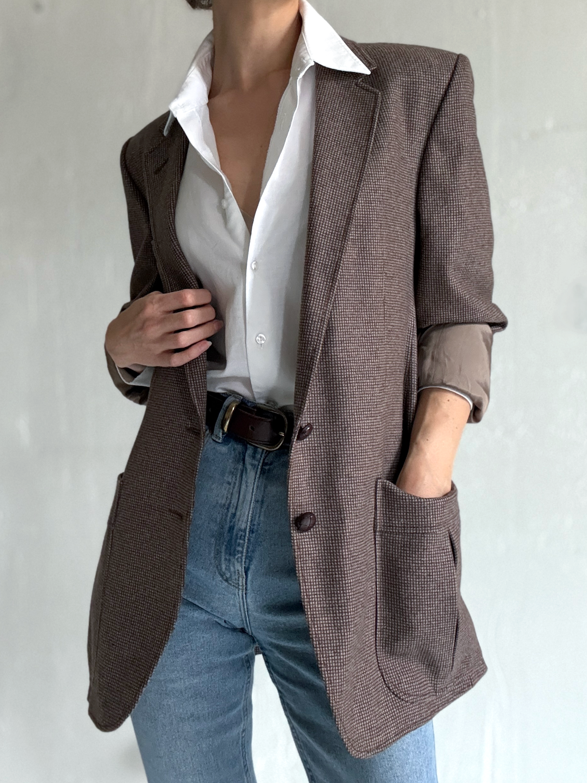 Brown Micro-Check Virgin Wool Blazer