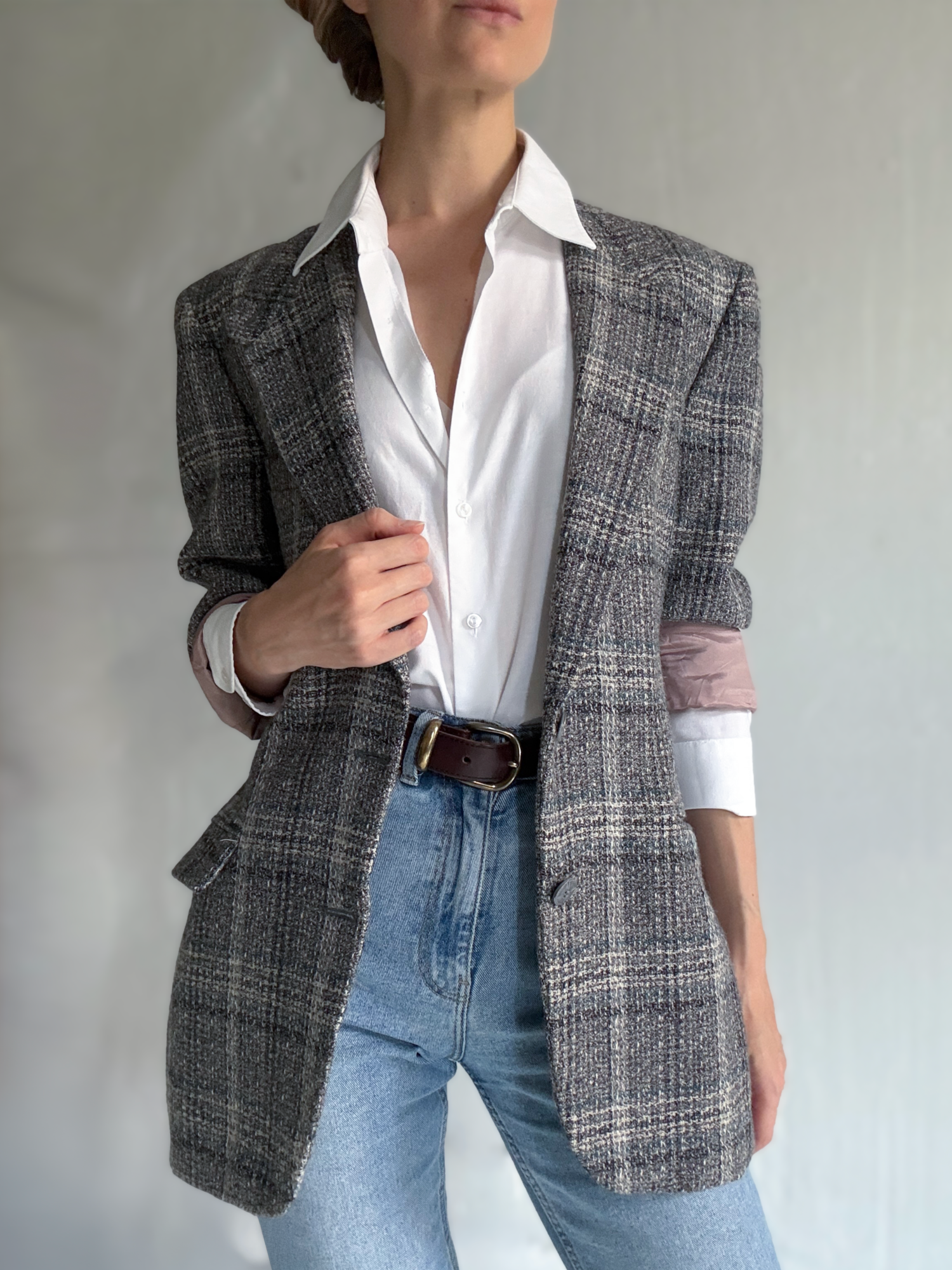 Grey Windowpane Wool Blazer