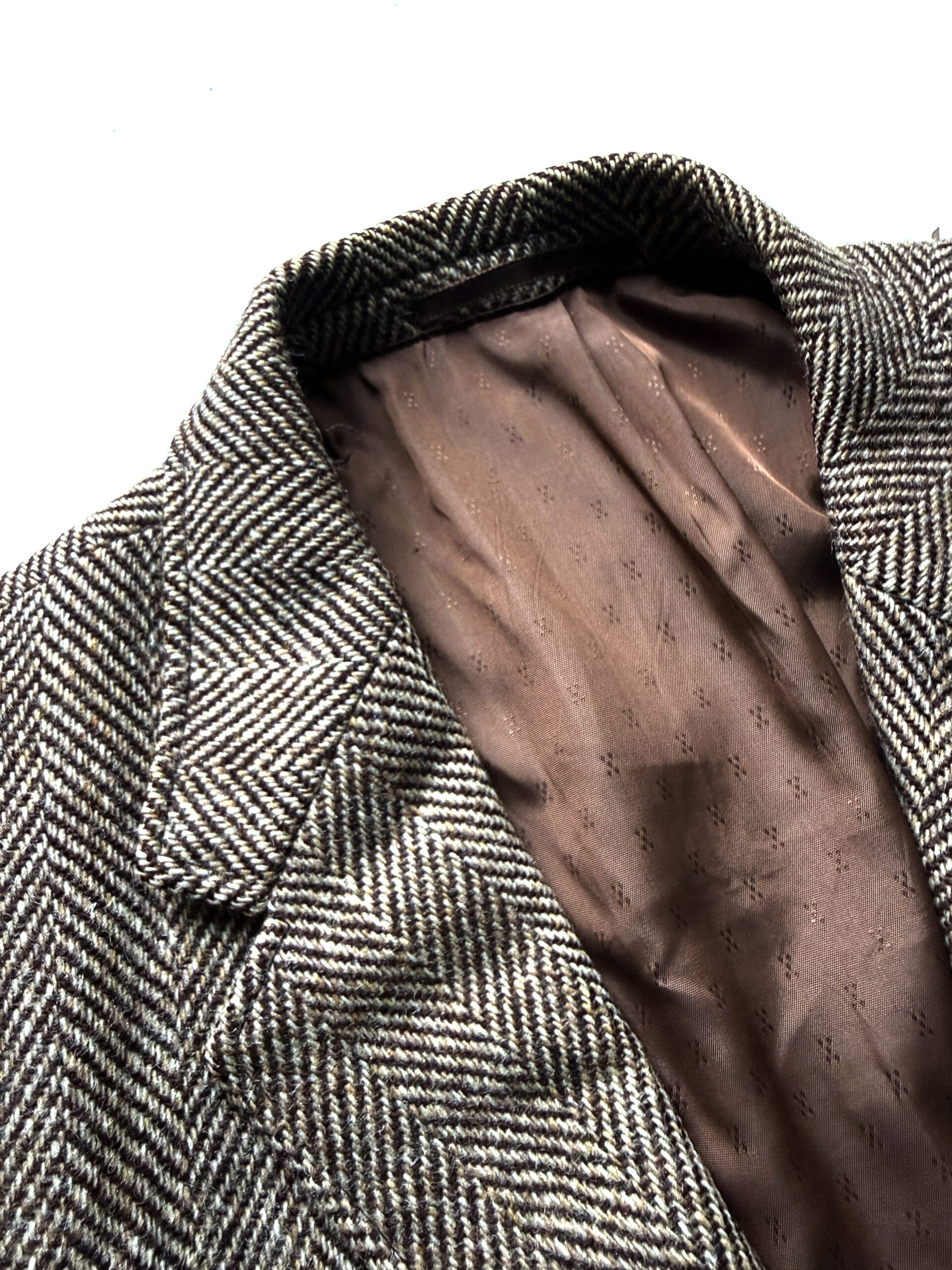 Brown Herringbone Wool Blazer with Pick Stitching - Image 8