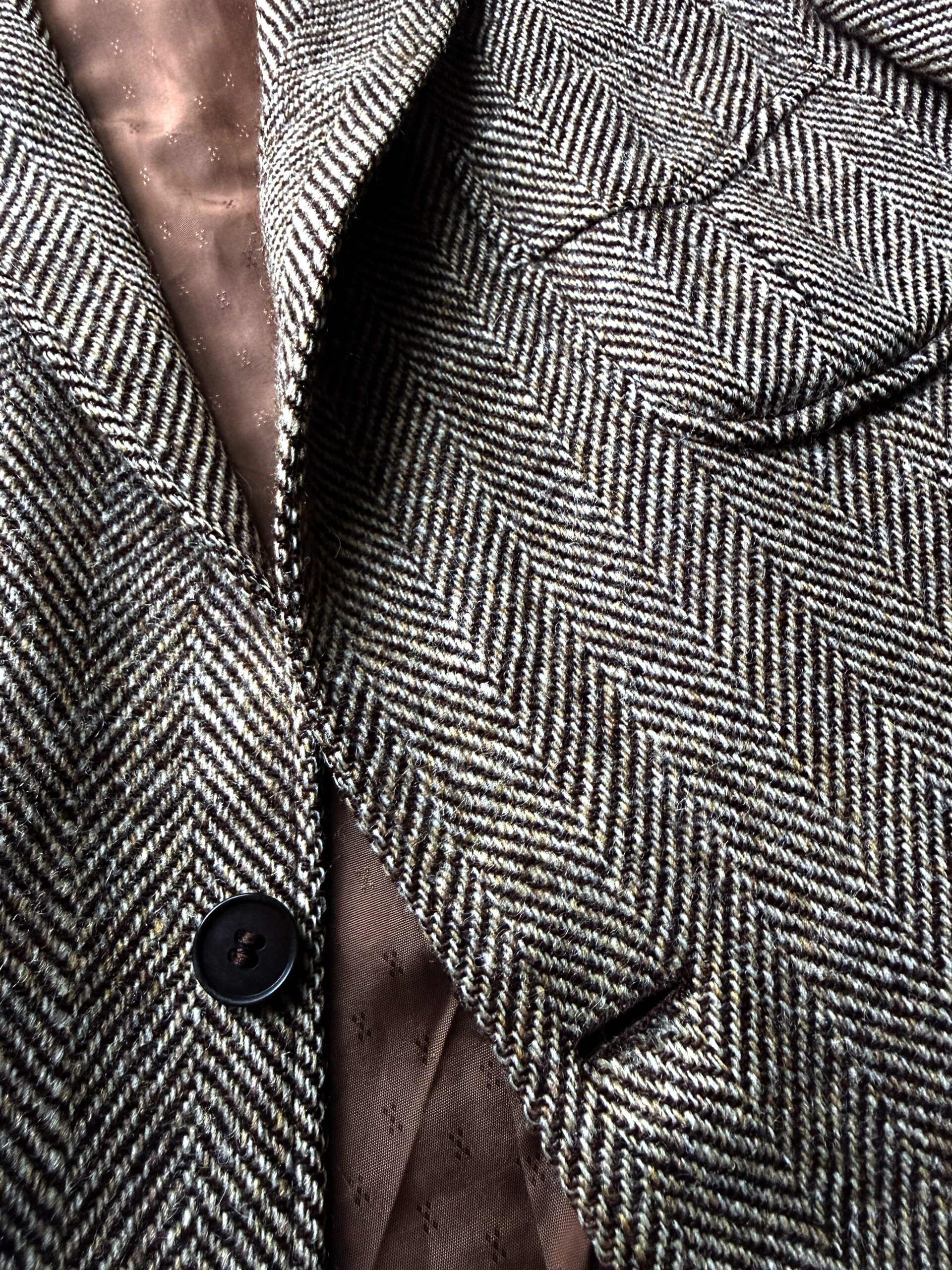Brown Herringbone Wool Blazer with Pick Stitching - Image 2