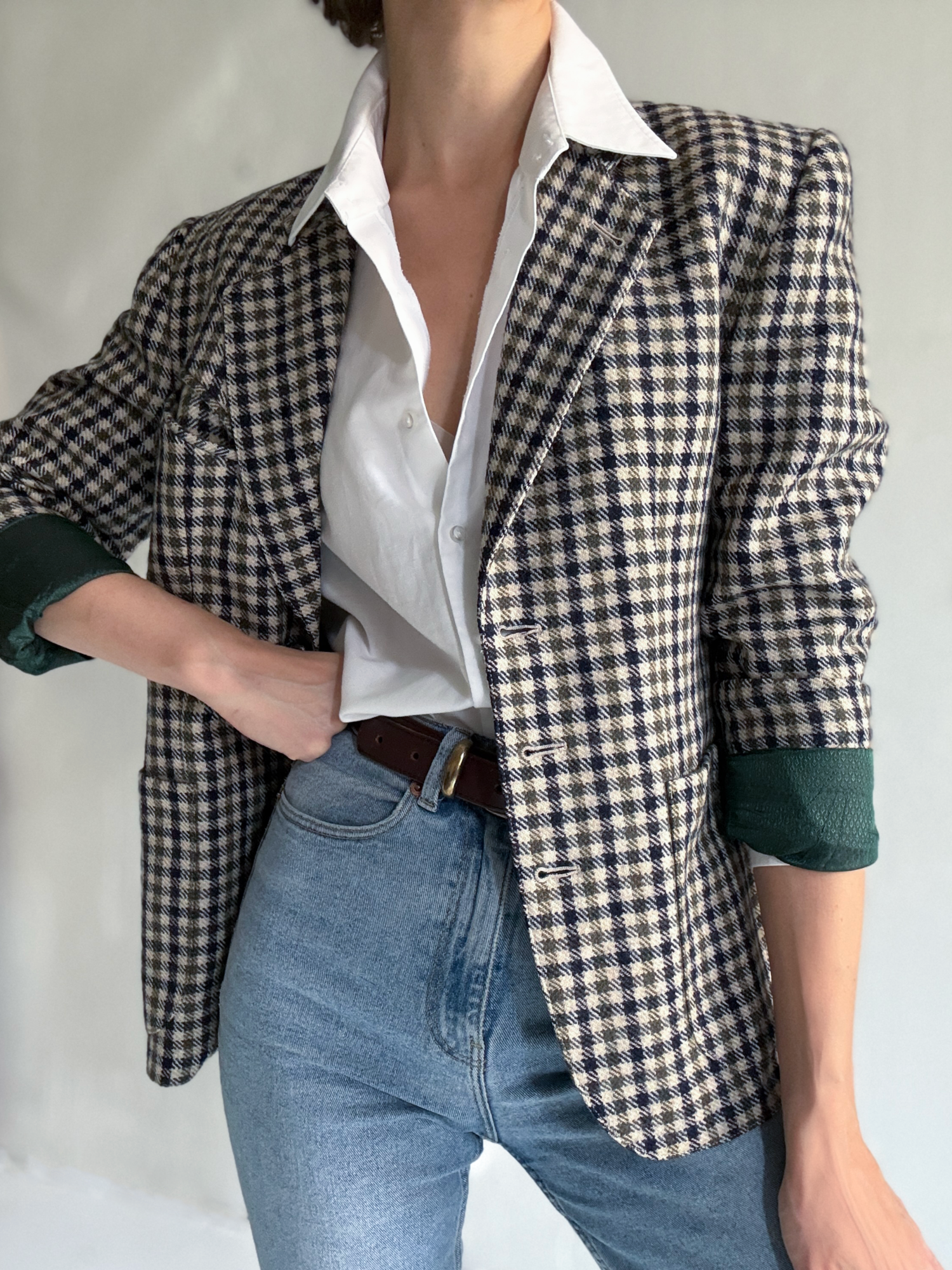 Cream Check Wool Blazer