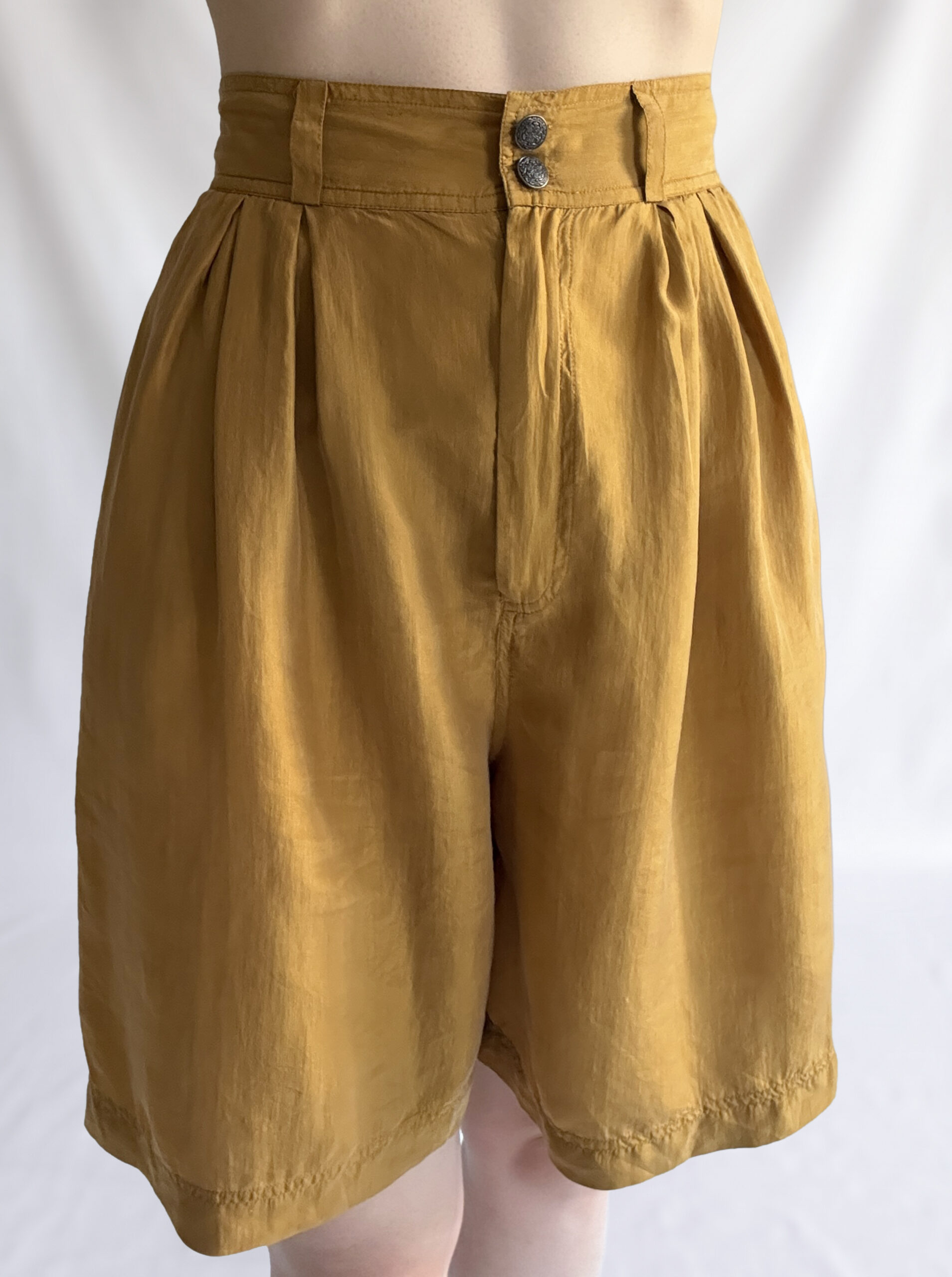 Mustard Silk High-Waisted Shorts - Image 3