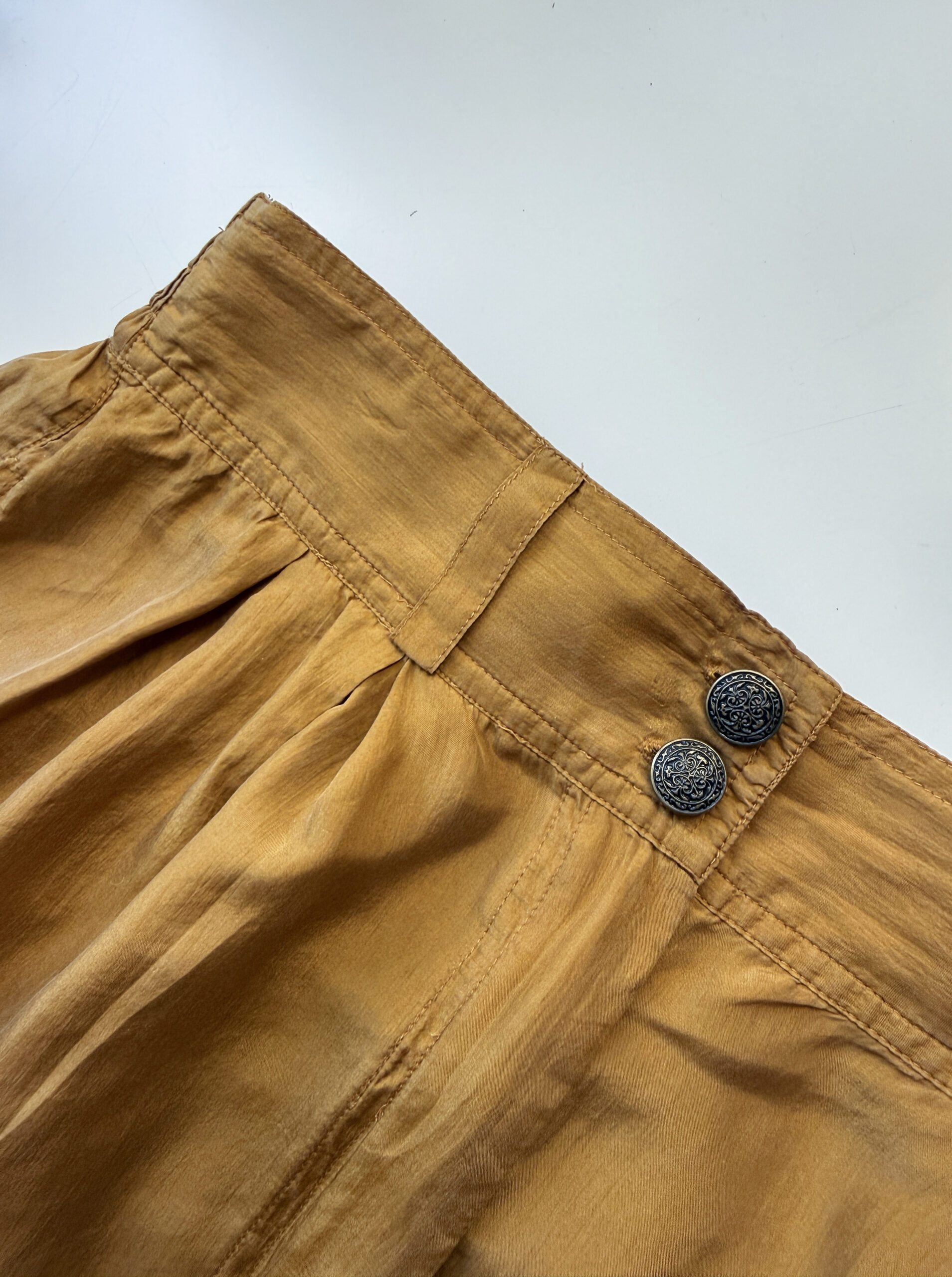 Mustard Silk High-Waisted Shorts - Image 2