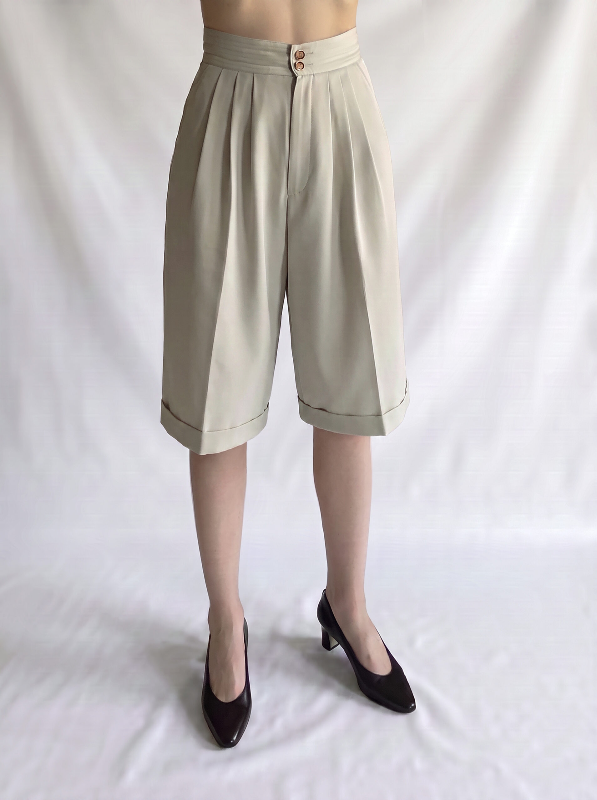Ivory High-Waisted Culotte Shorts