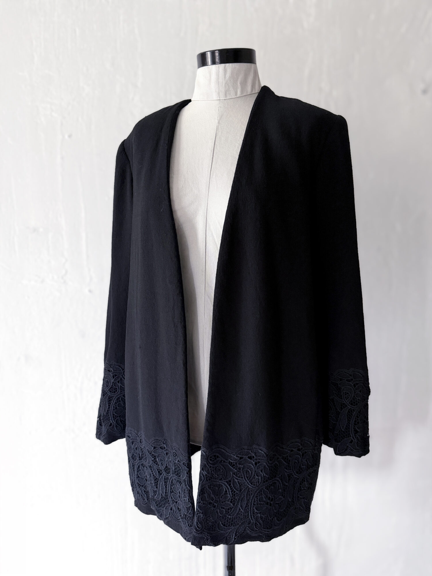 Handmade Virgin Wool Jacket with Lace Trim