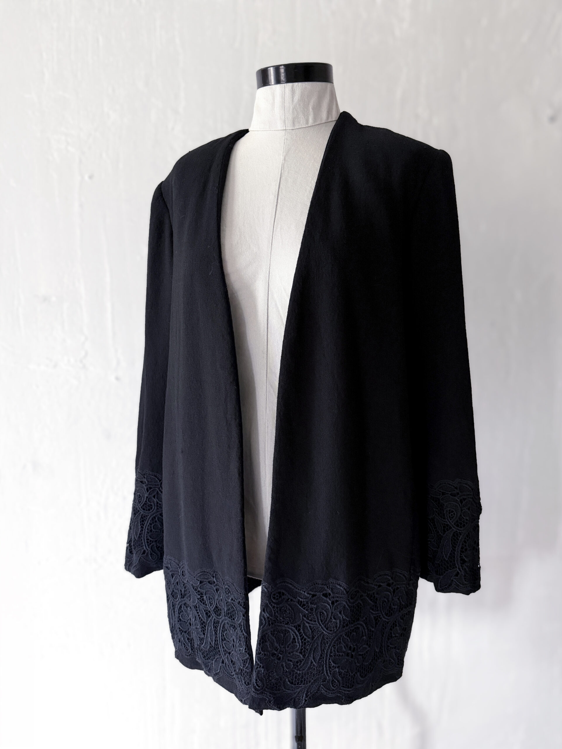 Handmade Virgin Wool Jacket with Lace Trim