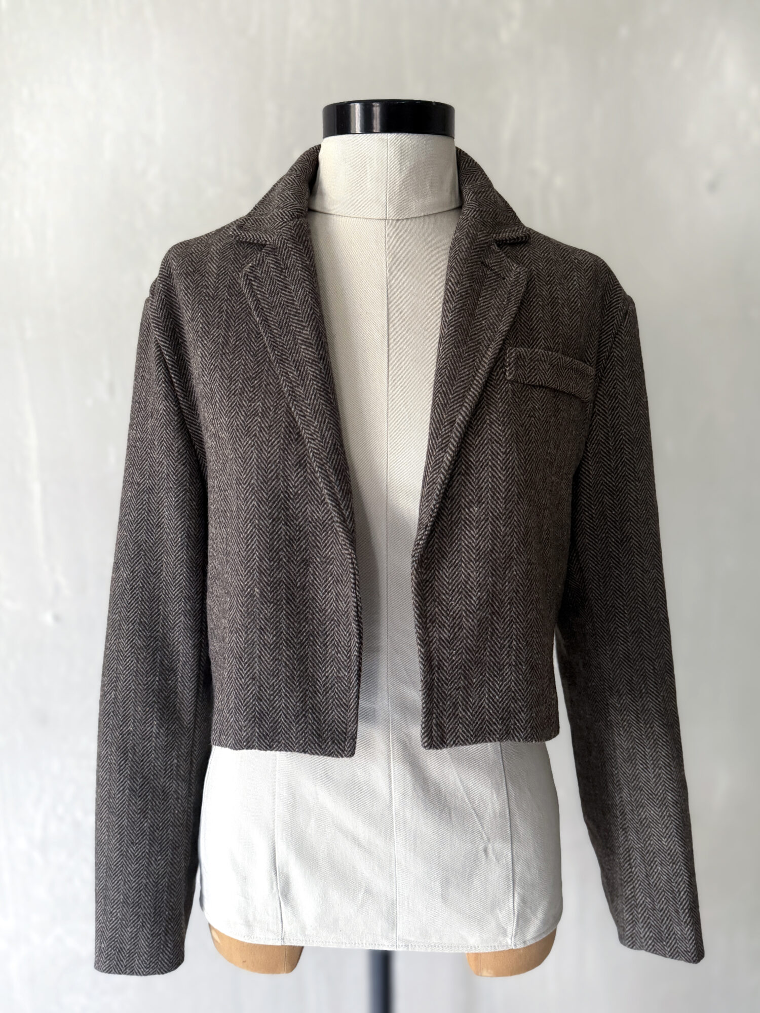 Brown Herringbone Wool Blazer with Blue Mending