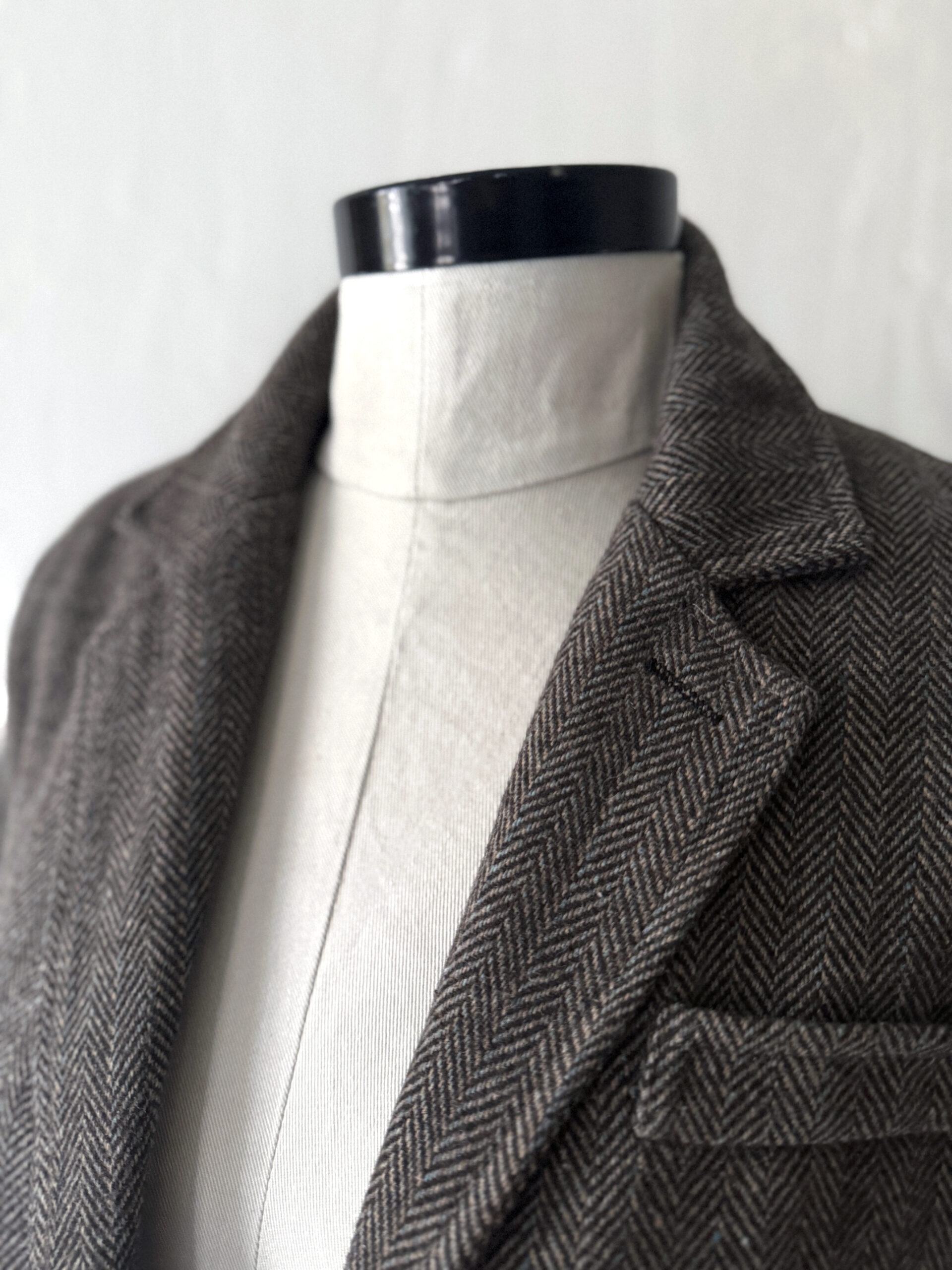 Brown Herringbone Wool Blazer with Blue Mending - Image 3