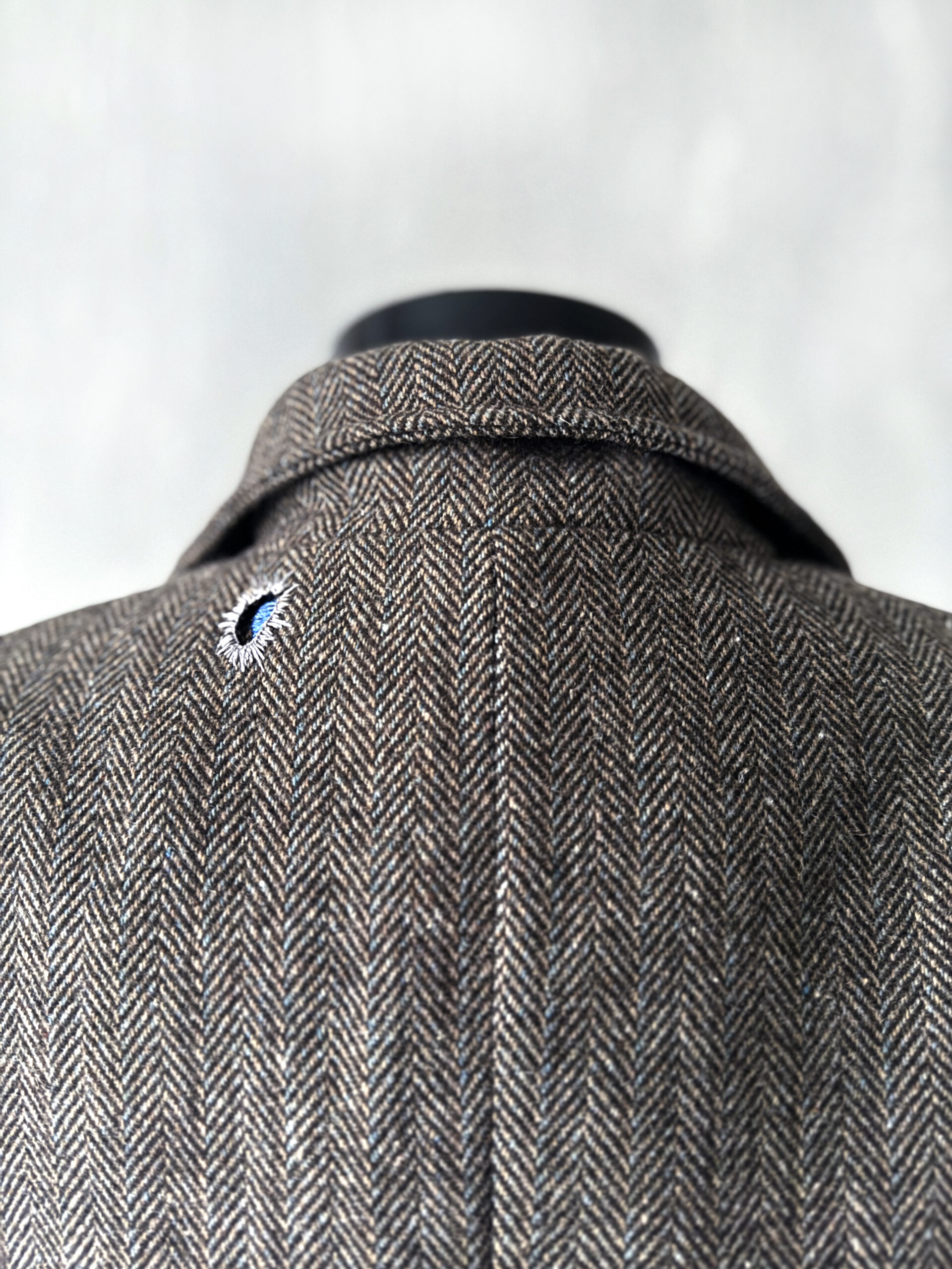 Brown Herringbone Wool Blazer with Blue Mending - Image 2
