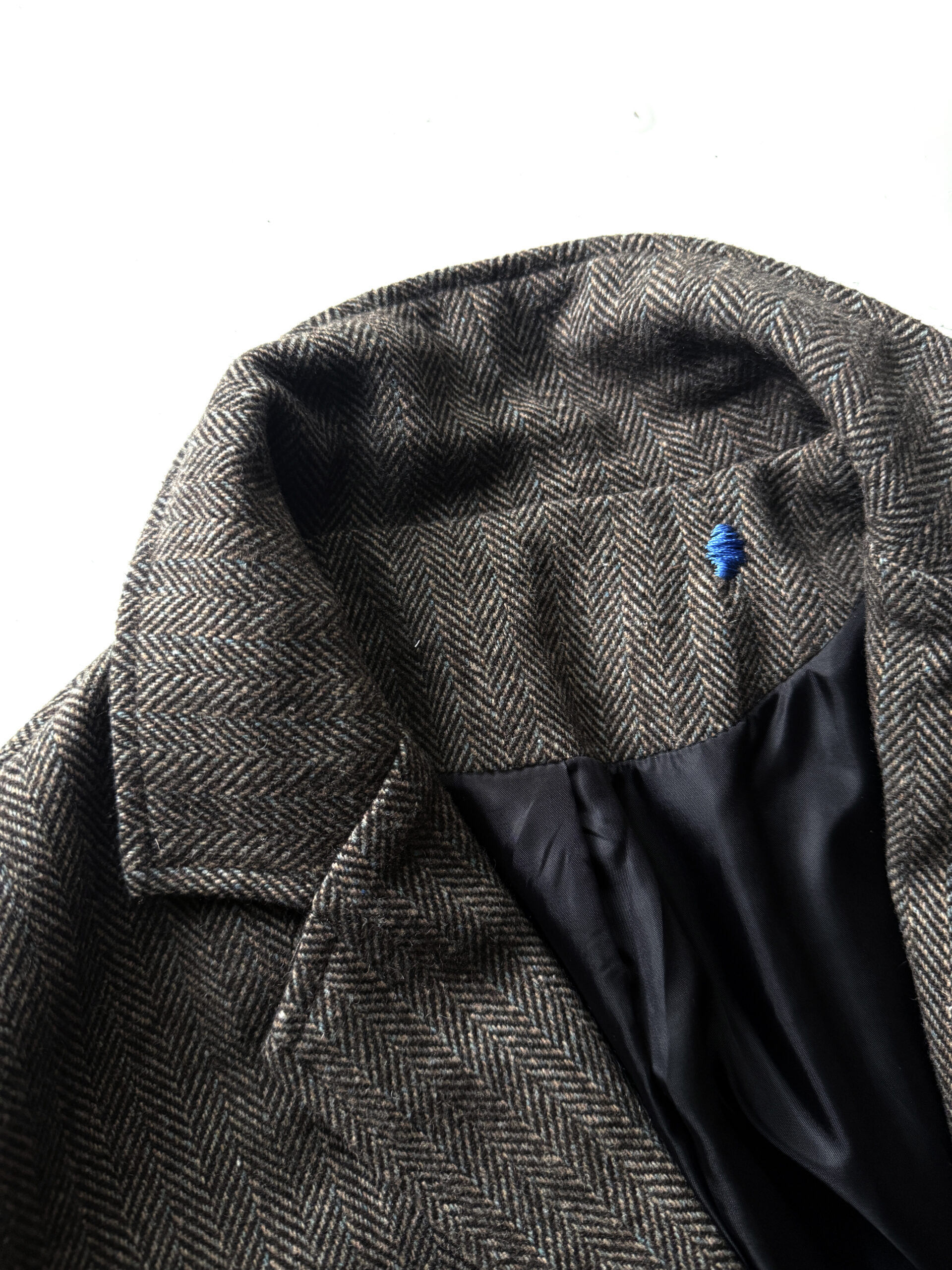 Brown Herringbone Wool Blazer with Blue Mending - Image 5