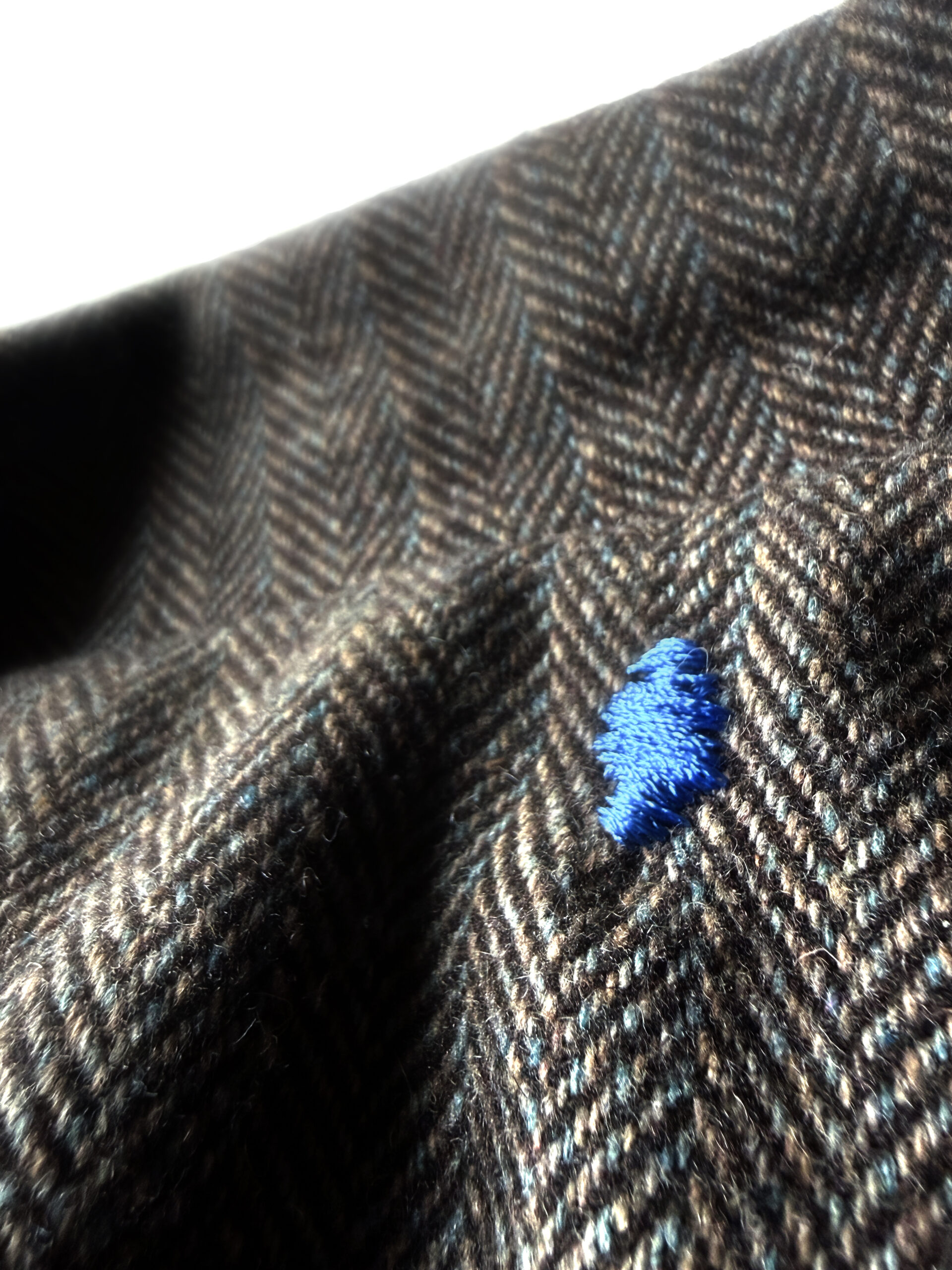 Brown Herringbone Wool Blazer with Blue Mending - Image 6