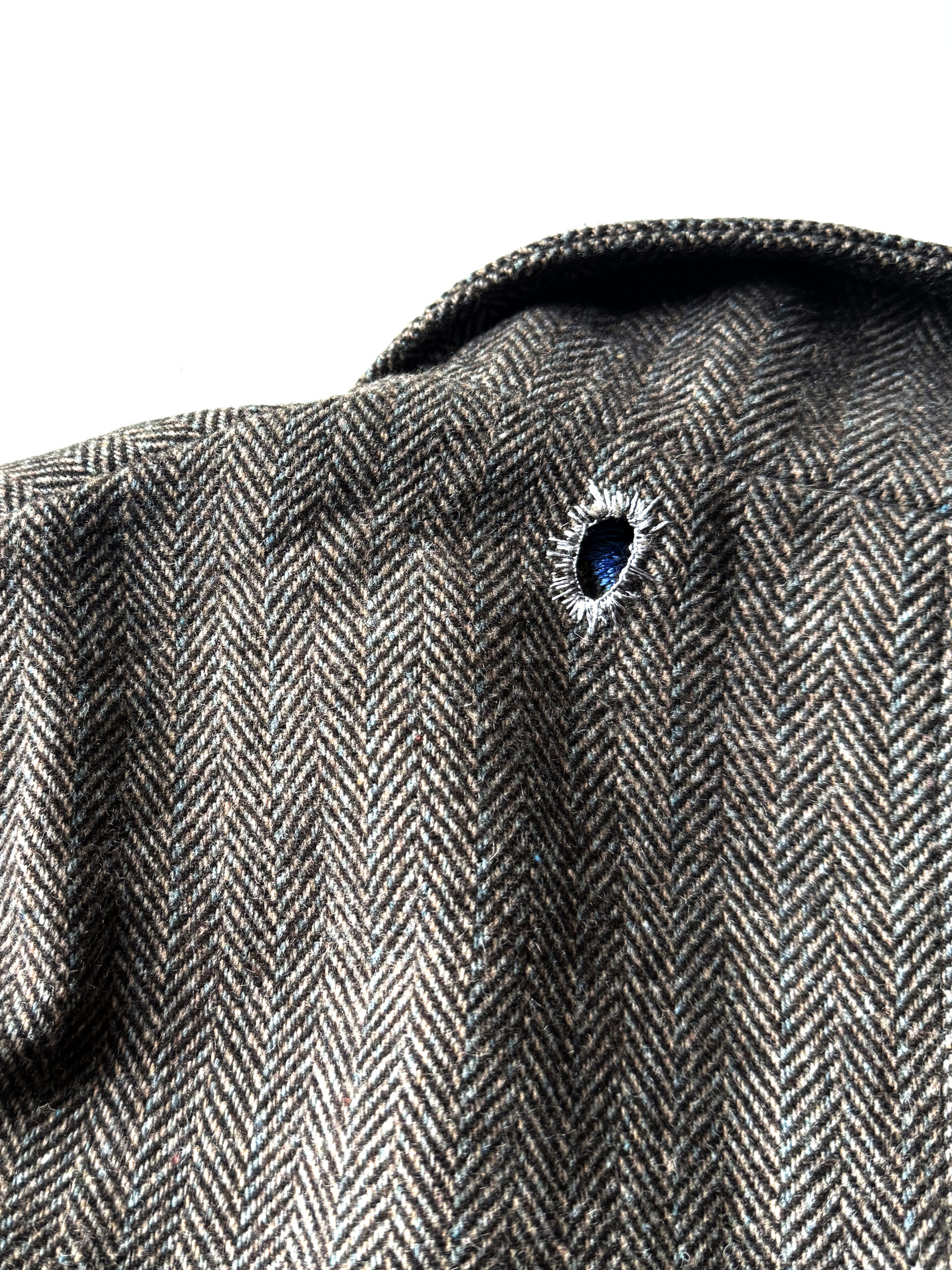 Brown Herringbone Wool Blazer with Blue Mending - Image 8