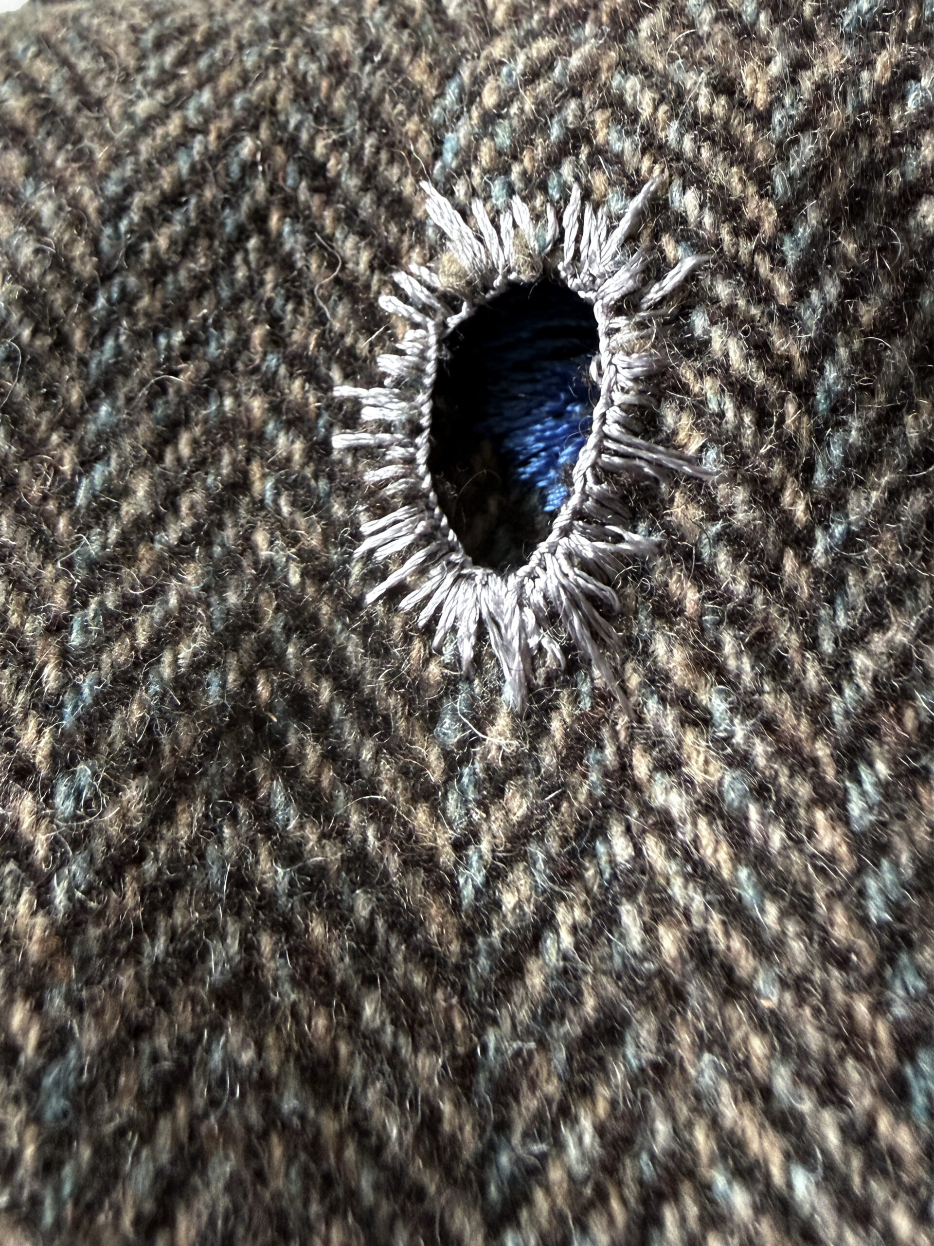 Brown Herringbone Wool Blazer with Blue Mending - Image 7