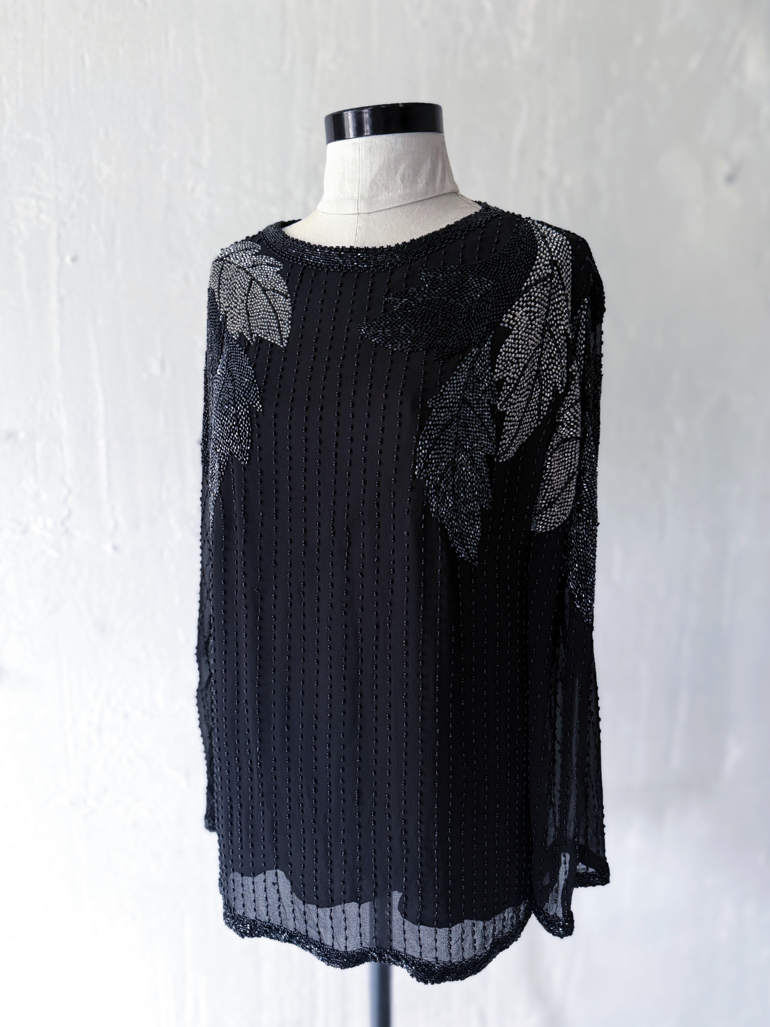 Black Beaded Silk Blouse
