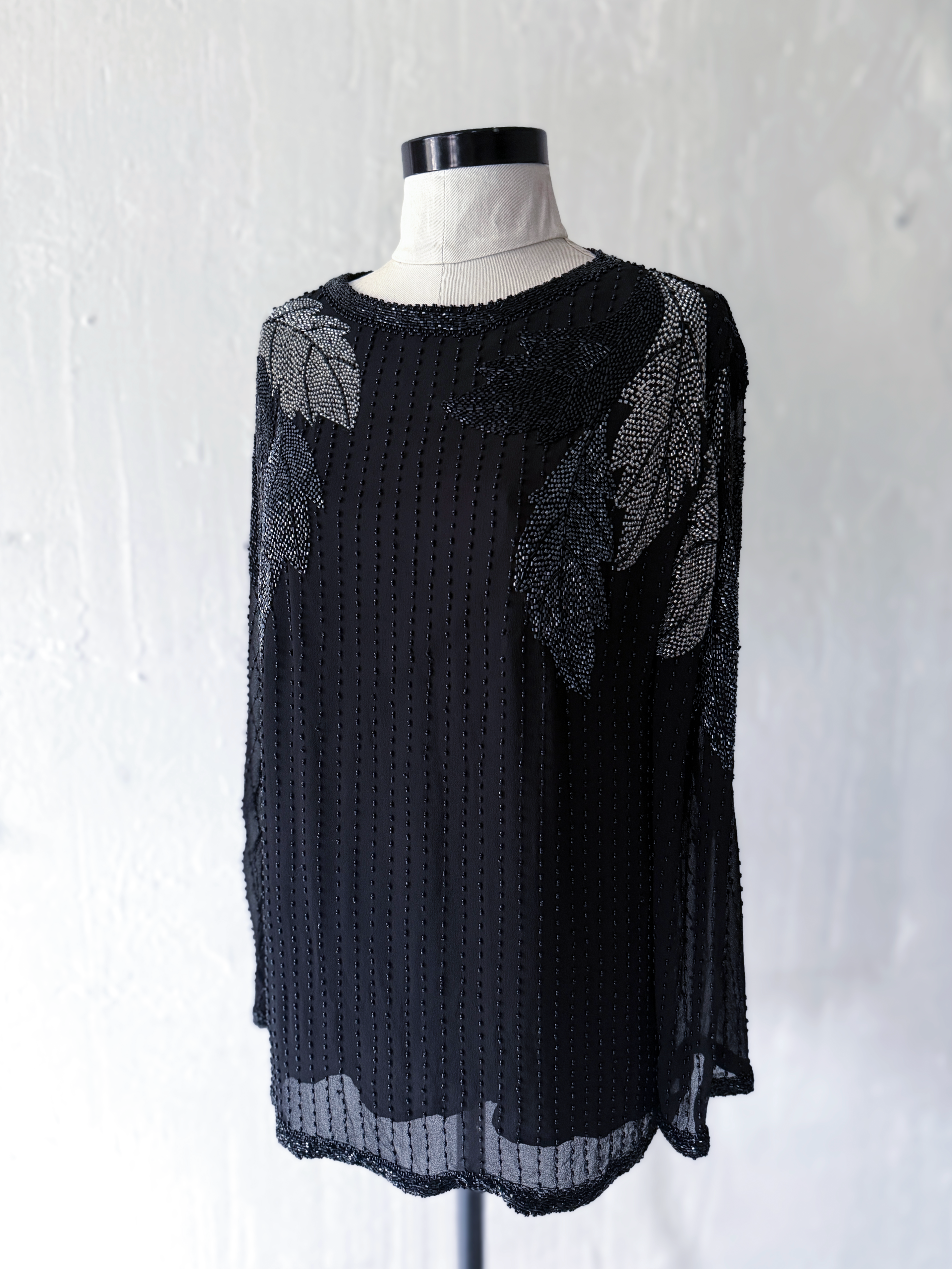 Black Beaded Silk Blouse